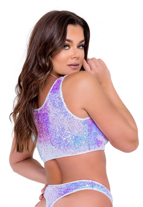 Lavender Sequin Crop Top With Keyhole Cutout