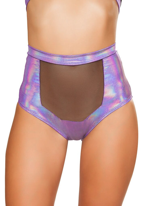 Lavender High-Waisted Shorts With Sheer Panel
