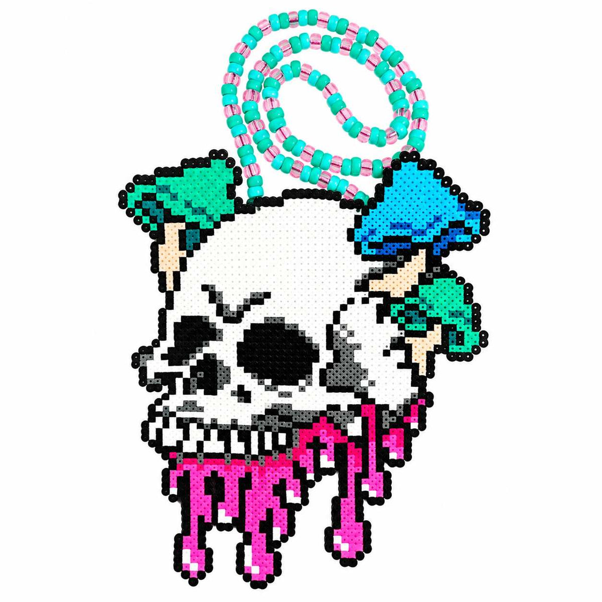 Skull with Mushrooms Perler Necklace (XL)