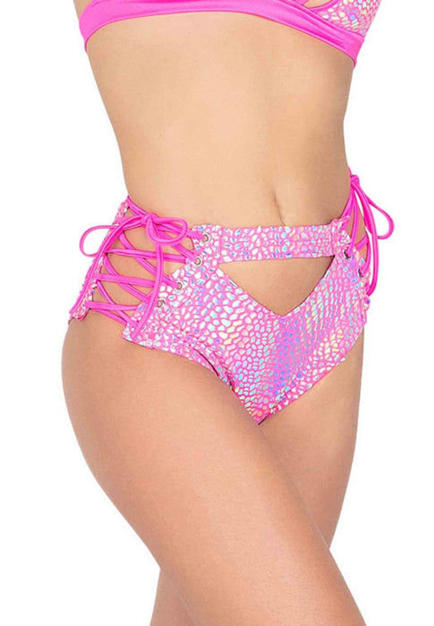 Pink Holographic Cutout High Waisted Shorts