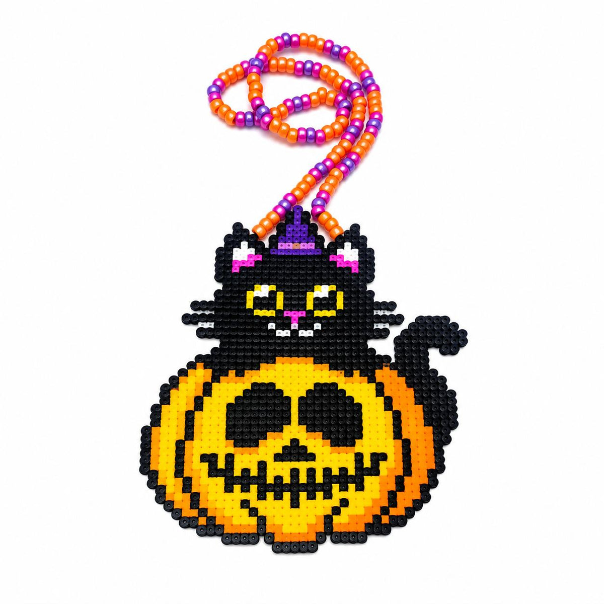 Kitty In Pumpkin Perler Necklace (Large)