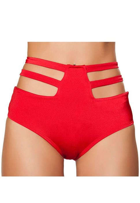 Red High Waisted Strapped Shorts