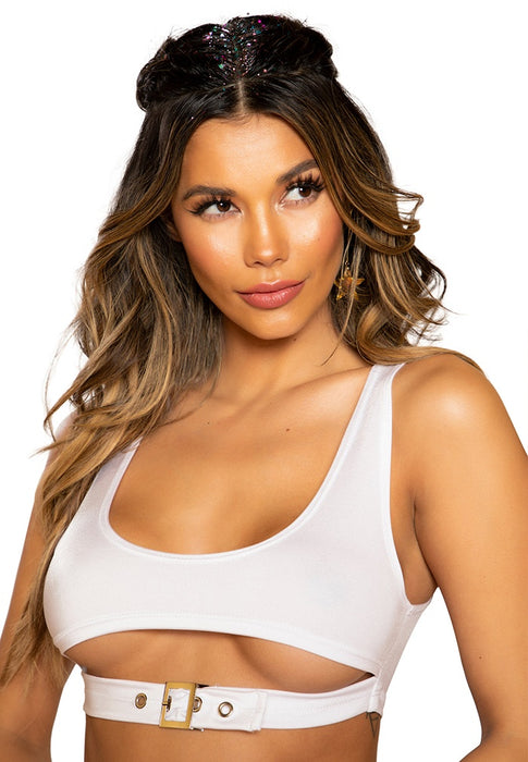 White Crop Top With Underboob Buckle — raveready